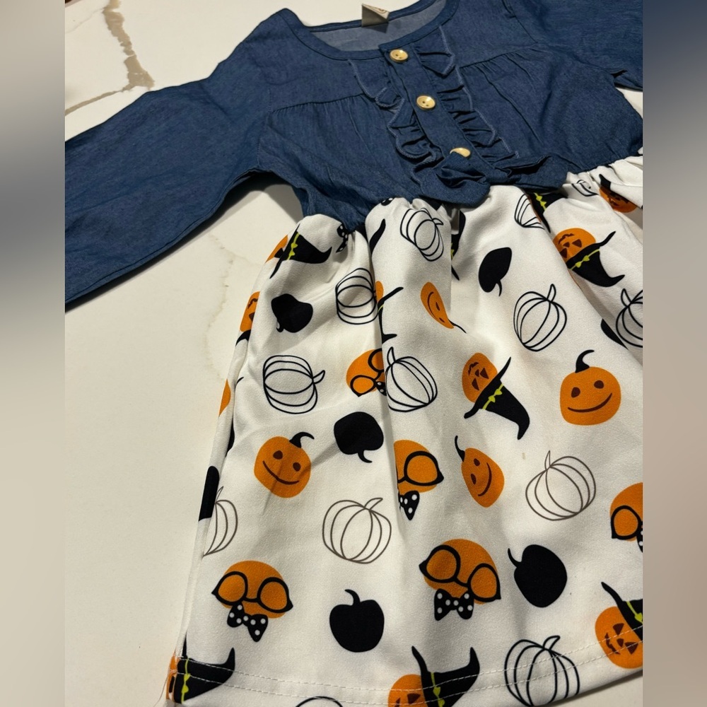 Halloween Denim Pumpkin Dress Girls Size 110 or 4